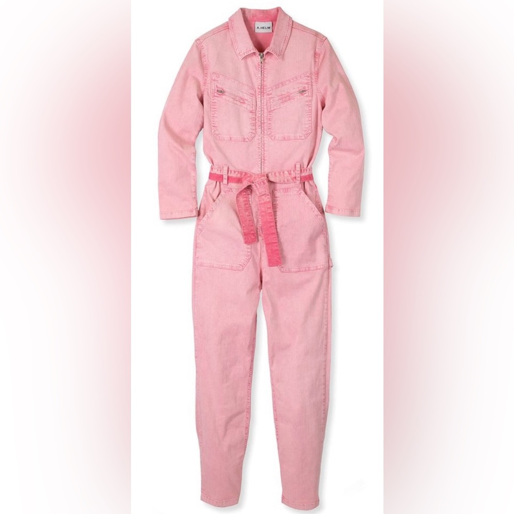 A. HELM Montauk Pink Denim Jumpsuit with Belt